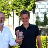 Caterpillar App founder Paul Baverstock with Olympian Alistair Brownlee. Picture: Simon Hulme