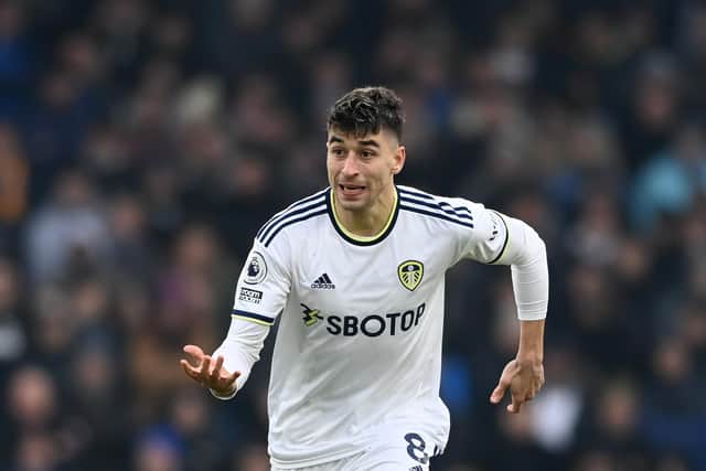LEEDS, ENGLAND - JANUARY 22: Marc Roca of Leeds during the Premier League match between Leeds United and Brentford FC at Elland Road on January 22, 2023 in Leeds, England. (Photo by Gareth Copley/Getty Images)