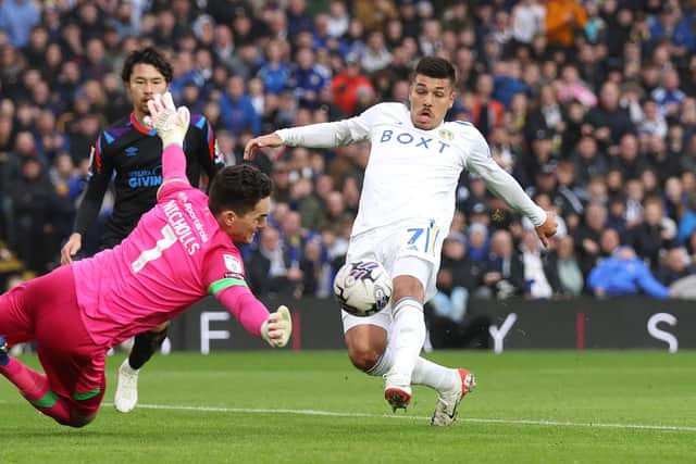 DISALLOWED GOAL - Joel Piroe of Leeds United scores a goal past Huddersfield Town, which is later disallowed. Pic: George Wood/Getty Images