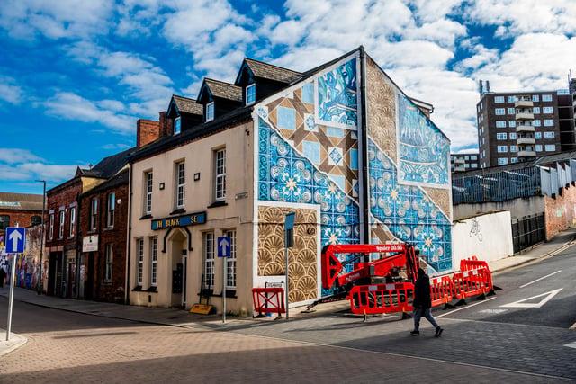 Add Fuel, a Portuguese visual artist, with illustrator Diogo Machado, spent more than a week painting this incredible mural on the gable-end of a former pub in Mabgate. ECHOES was commissioned by East Street Arts as part of the Leeds 2023 celebrations.