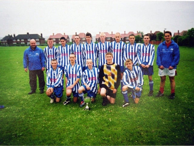 Beeston Juniors U-15s in August 2002. Back row, from left, are Kevin Farrer, manager, Richard Dumbar, Robert Crosthwaite, Matty Judge, Glenn Higgins, Andy McManus, Sam Cudworth, Lees Smith, Lee Farrer and Craig Wheatley, coach. Front row, from left, are Darren Watson, Damon Harder, Sam Fella, Gavin Hansbouroh and Ryan Boden.