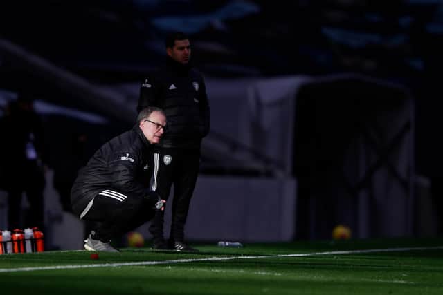 Leeds United's Argentinian head coach Marcelo Bielsa looks on during the Premier League football match against Tottenham Hotspur at the Tottenham Hotspur Stadium.