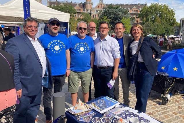 Amongst visitors to Leeds for Europe’s stall at Braderie de Lille was Mayor of Lille Arnaud Deslandes (fifth left). Contributor Peter Packham is third left.