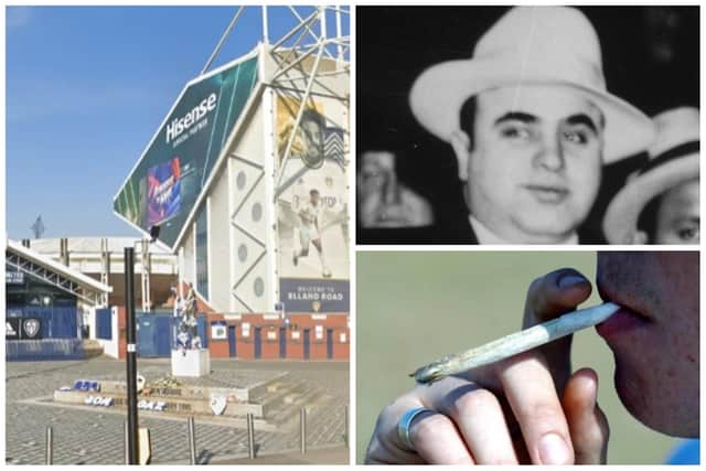 Carr, who was smoking a joint outside Elland Road compared himself to the notorious gangster, Al Capone. (pics by Google Maps / PA / Getty)