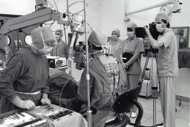 A Yorkshire Television crew filming an operation being carried out at St. James's Hospital.