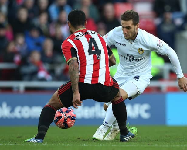 RELEASE: Of former Leeds United striker Billy Sharp, right, pictured in action for the Whites against Sunderland back in January 2015.  
Photo by Ian MacNicol/AFP via Getty Images.