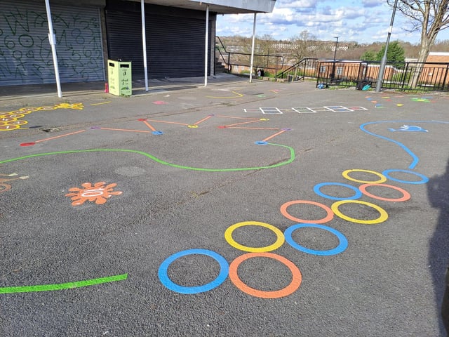 Some of the new 'play markers' at The Gaunt shopping precinct in Gleadless Valley