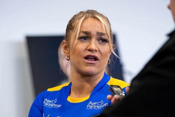 New Leeds Rhinos signing Shona Hoyle is interviewed at the Women's Super League and Challenge Cup season launch in York this week. Picture by Allan McKenzie/SWpix.com.