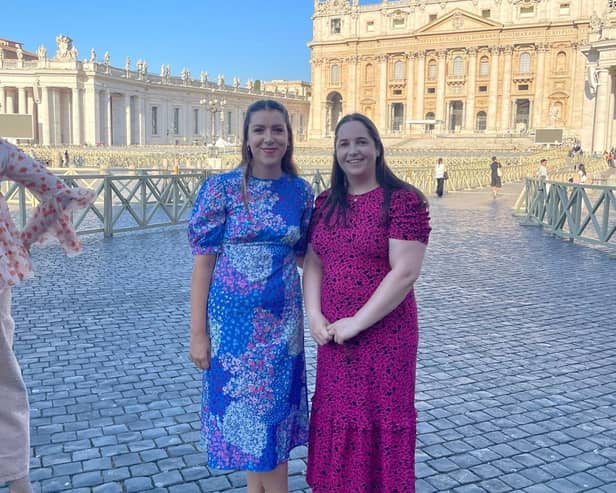 Miss Grieve and Miss Young outside St Peter's Basilica