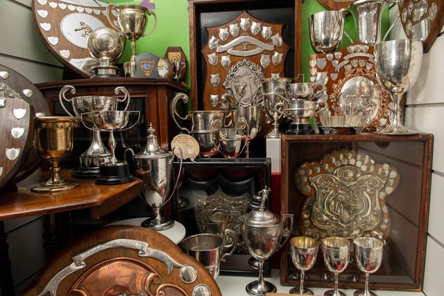 The impressive Trophy Cabinet which is part of the New Exhibition at Abbey House Museum.
