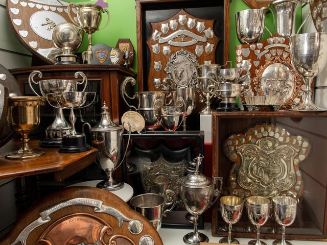 The impressive Trophy Cabinet which is part of the New Exhibition at Abbey House Museum.