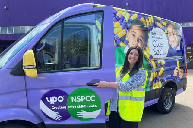 YPO assistant category buyer Cheryl Gahan with the van that features joint YPO-NSPCC logo and livery to raise awareness about the children’s charity