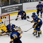 CLOSE CALL: Leeds Knights' Oli Endicott goes close to scoring in Saturday night's home clash against Raiders IHC at Elland Road Ice Arena. Picture courtesy of Oliver Portamento