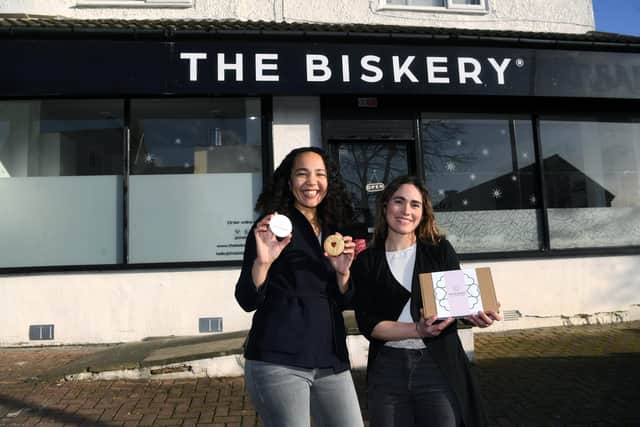 Saskia Roskam, left, and Lisa Shepherd, right, launched The Biskery, a bespoke biscuit making company. Photo: Jonathan Gawthorpe