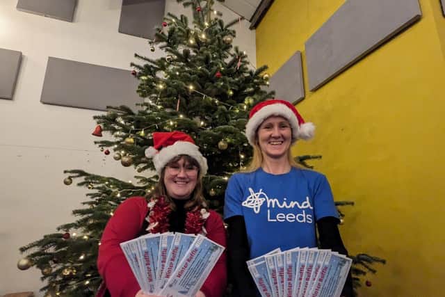(L-R) Sophie Westmoreland and Gemma Green, fundraisers for Leeds Mind, with winter raffle tickets