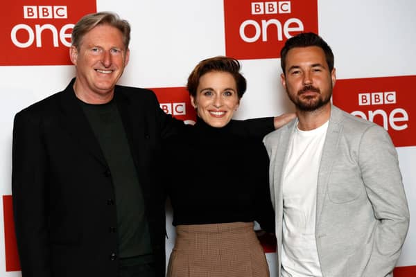 Adrian Dunbar (Ted Hastings), Vicky McClure (Kate Fleming), and Martin Compston (Steve Arnott) will be joined by Kelly Macdonald as detective chief inspector Joanne Davidson in Line of Duty season 6. (Pic: Getty)