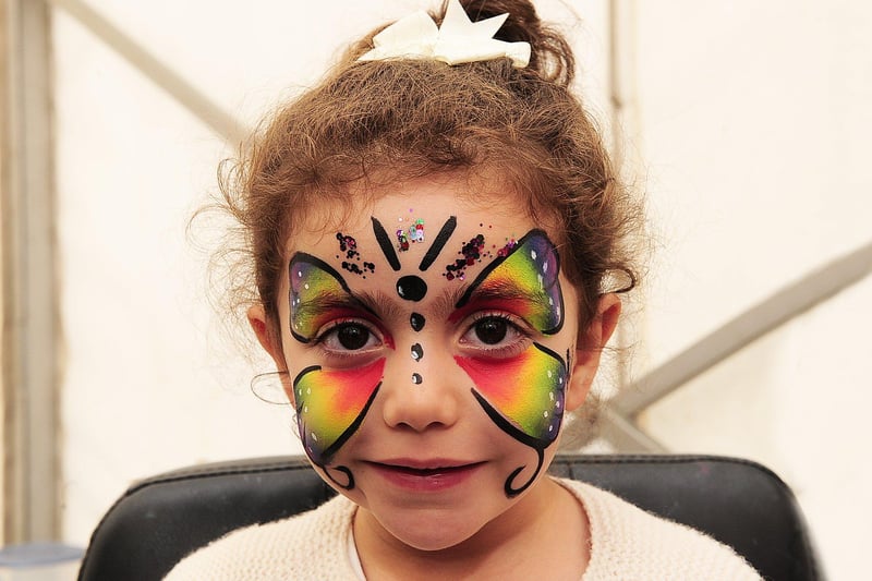 Three-year-old Simara Ruffell, of Alwoodley, with her colourful face paint