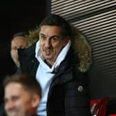 SALFORD, ENGLAND - OCTOBER 20:  Gary Neville the co-owner of Salford City looks on during the Sky Bet League Two match between Salford City and Southend United at Moor Lane on October 20, 2020 in Salford, England. (Photo by James Gill - Danehouse/Getty Images)