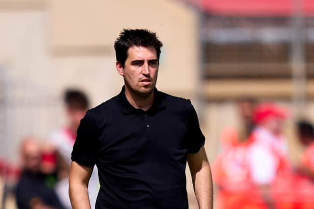 ALMERIA, SPAIN - OCTOBER 08: Head Coach Andoni Iraola of Rayo Vallecano looks on during the LaLiga Santander match between UD Almeria and Rayo Vallecano at Power Horse Stadium on October 08, 2022 in Almeria, Spain. (Photo by Alex Caparros/Getty Images)