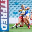 Zoe Hornby scores for Rhinos against St Helens in last year's Challenge Cup final at Elland Riad. Picture by Allan McKenzie/SWpix.com.