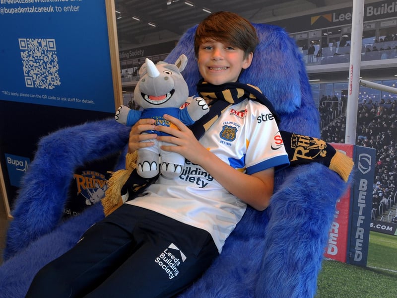 Rhinos supporter Harry Fisher, 12, of Leeds at the BUPA Dental Care matchday experience.