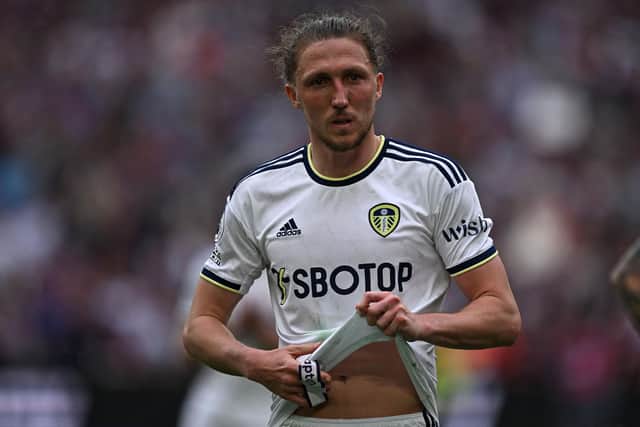 HURTING: Leeds United defender Luke Ayling after Sunday's 3-1 loss at West Ham. Photo by BEN STANSALL/AFP via Getty Images.