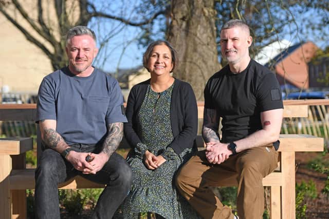 Crewmembers Mike Bates and Gareth Timmins with Dr Agam Jung, Centre Director