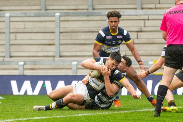 Jack Sinfield, seen scoring for Rhinos' reserves, earned his first team chance. Picture by Craig Hawkhead/Leeds Rhinos.