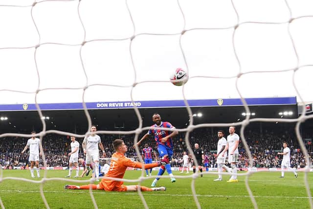 DISMANTLED: Leeds United concede for a fifth time in last weekend's hosting of Crystal Palace as Jordan Ayew completes a brace.  Photo by Stu Forster/Getty Images.