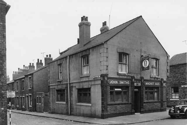 The Adelphi Inn on Cavendish Street serving John Smith's Magnet Ales. Newcastle Street is to the right. This was in the late 1950s.