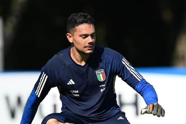 TIRRENIA, ITALY - JUNE 15: Elia Caprile of Italy U21 in action during a training session at Centro di Preparazione Olimpica on June 15, 2023 in Tirrenia, Italy. (Photo by Tullio M. Puglia/Getty Images)