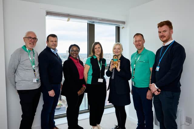 From left to right: Andrew McConnell OBE, Vico Homes Board Chair; Graeme Borchard, Project Director for United Living; Councillor Nkele Manaka, Leeds City Council’s Support Executive Member for Housing; Sue Young, Executive Director for Homes and Growth for Vico Homes; Martyn Shaw, Chief Executive for Vico Homes; Ben McLaughlin, Senior Manager for Affordable Housing Delivery for Homes England.