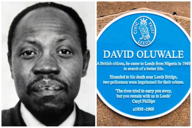 David Oluwale and the plaque that was ripped down by Leeds man Gregory Palmer.