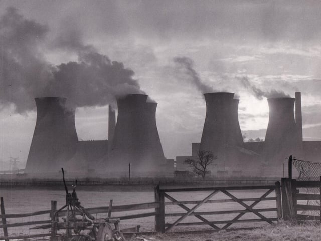 Skelton Grange power station silhouetted against the evening sky in January 1968.