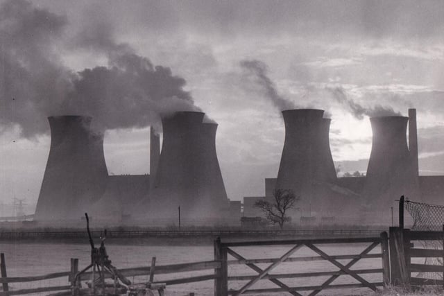 Skelton Grange power station silhouetted against the evening sky in January 1968.