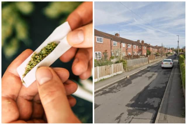 Simpson was stopped on Westfield Grove, and when he refused to attend the police station, they came to his home and found cannabis worth £2,400. (pics by National World / Google Maps)