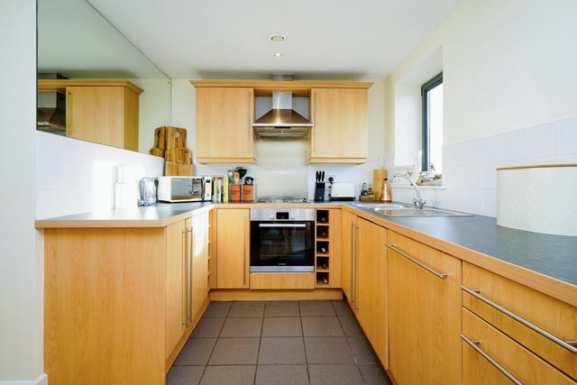 The modern kitchen has fitted units