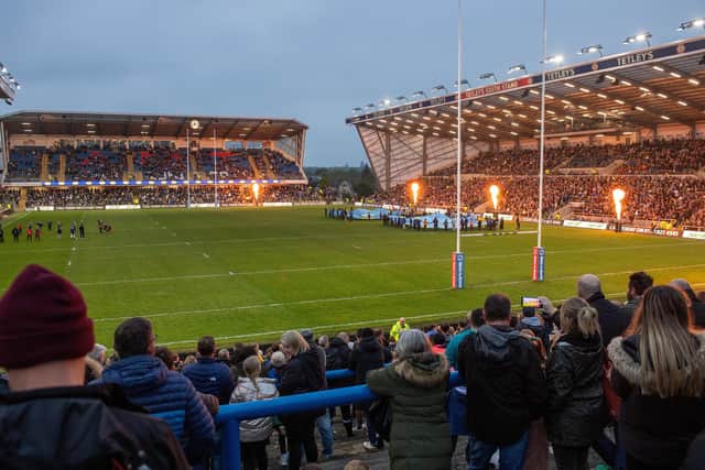 Fans on the Western Terrace ahead of Leeds Rhinos' win aganst London Broncos. Picture by Bruce Rollinson.