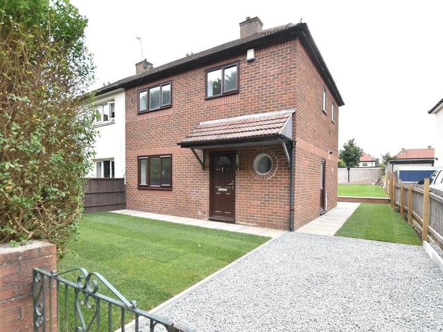 This semi-detached home in the Swarcliffe area of the city has been much improved by the current owner and has a new kitchen, bathroom and carpets. It has a sizeable through lounge/diner and kitchen to the ground floor, with three bedrooms and bathroom on the first floor. The property occupies a generous plot and there are lawn gardens to three side. It is listed with Manning Stainton and has an asking price of £210,000.