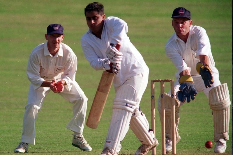 Tahir Amin of Rothwell CC guides the ball down the leg side against Pool Mills in the Leeds League in June 1999.