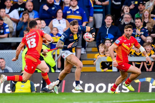 Chris Hankinson, seen in action for Leeds Rhinos against Catalans Dragons, has impressed fan Katie Marczynski this season. Picture by Allan McKenzie/SWpix.com.