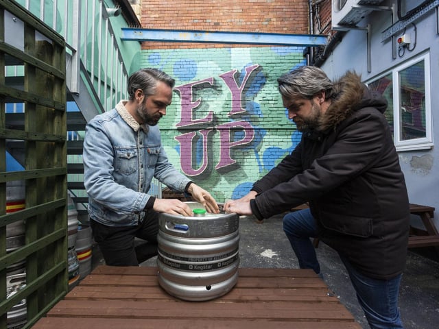 CAMRA said: "The Meanwood Brewery was started by brothers Baz and Graeme Phillips in 2017 and focuses on brewing keg and cask beer styles from around the world. In 2021, installation of an eight-barrel brewkit and canning line expanded production. The Terminus Tap Room & Bottle Shop opened in 2018." Brothers Baz and Graeme are pictured.