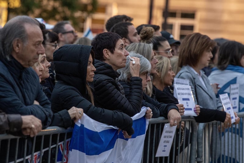 The Leeds Jewish community hold a vigil in Millennium Square in Leeds following the attacks on Israel by members of the militant group Hamas. Photo: Tony Johnson