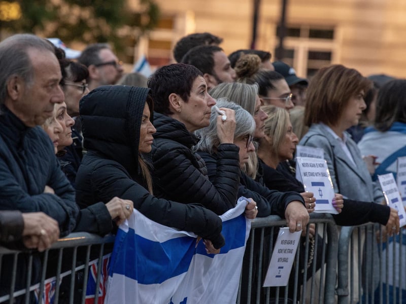 The Leeds Jewish community hold a vigil in Millennium Square in Leeds following the attacks on Israel by members of the militant group Hamas. Photo: Tony Johnson