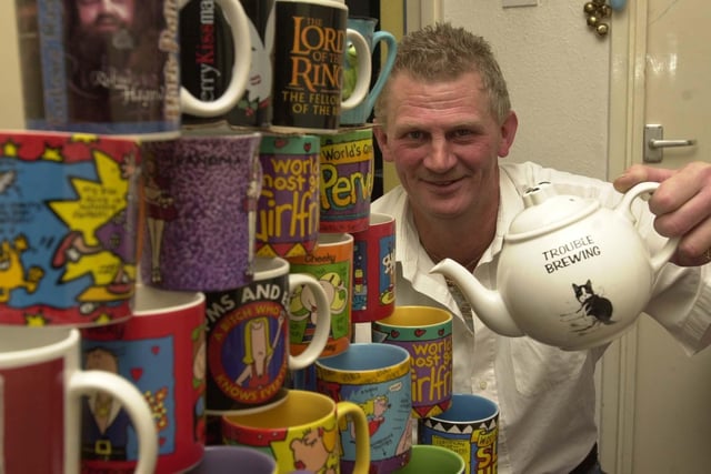 December 2003 and pictured is Bramley mug collector Stefan Sands who was hoping to get into the record books with his vast collection.