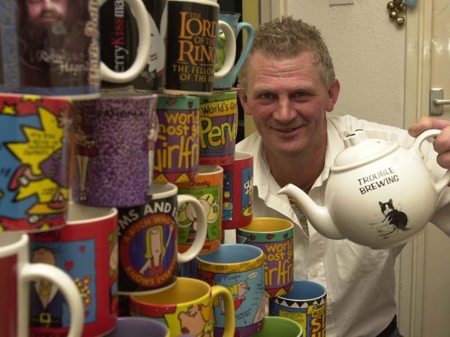 December 2003 and pictured is Bramley mug collector Stefan Sands who was hoping to get into the record books with his vast collection.