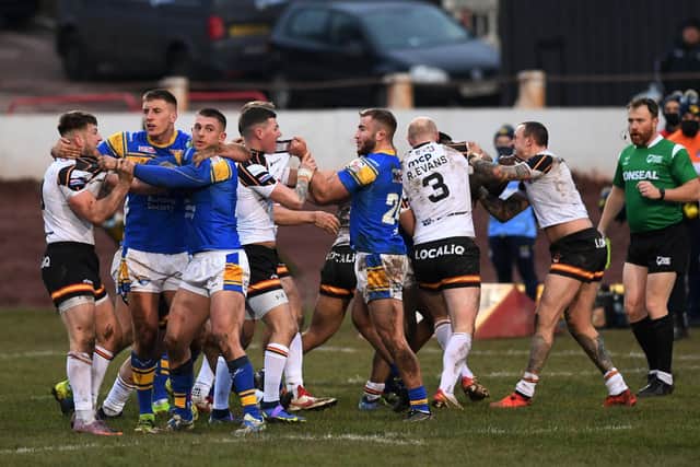 Things got heated when Rhinos won at Bradford in a pre-season game last January. Picture by Jonathan Gawthorpe.