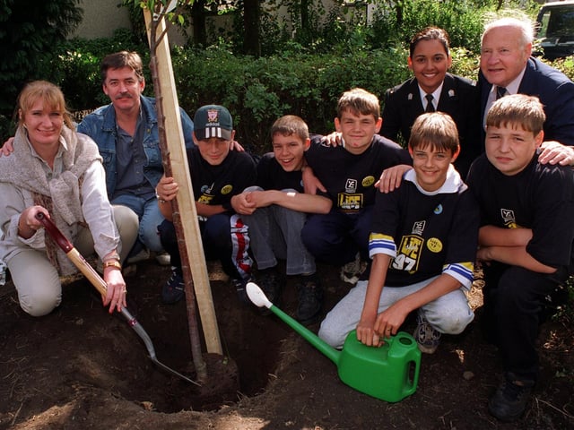 September 1997 and pictured at the community garden in Woodhouse are, from left, Coun Maggie Giles Hill, Coun Gerald Harper, children Philip Lally, Robert Huckerby, Michael Rothery, Stuart Monaghan and Stevie Kemp. At the back is PC Fiz Ahmed and Coun Brian Dale.