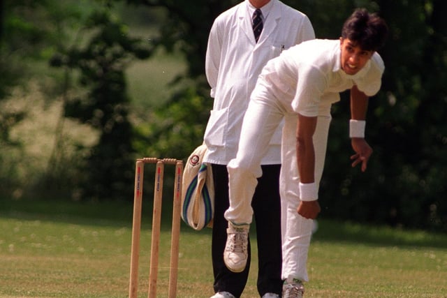 Gildersome CC opening bowler Mohammed Javed in action against Gomersal during the Central Yorkshire League-Division One clash in May 1997.
