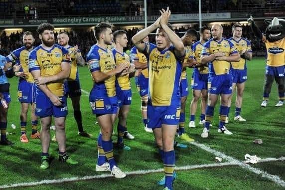 Friday's game against Warrington Wolves is Leeds Rhinos' first Super League semi-final at Headingley since they beat Hull FC in September, 2017. Danny McGuire, who made his final home competitive appearance for Leeds that evening, celebrates with teammates. Picture by Steve Riding.